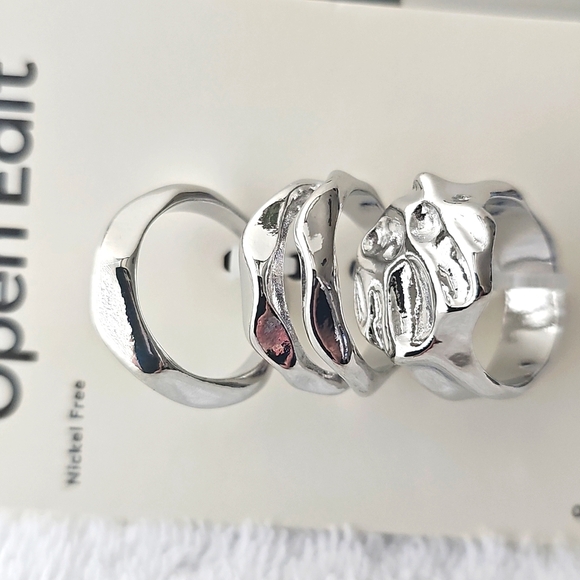 NWT Open Edit Set Of 3 Molten Rhodiun Rings Size 8 - Picture 5 of 8